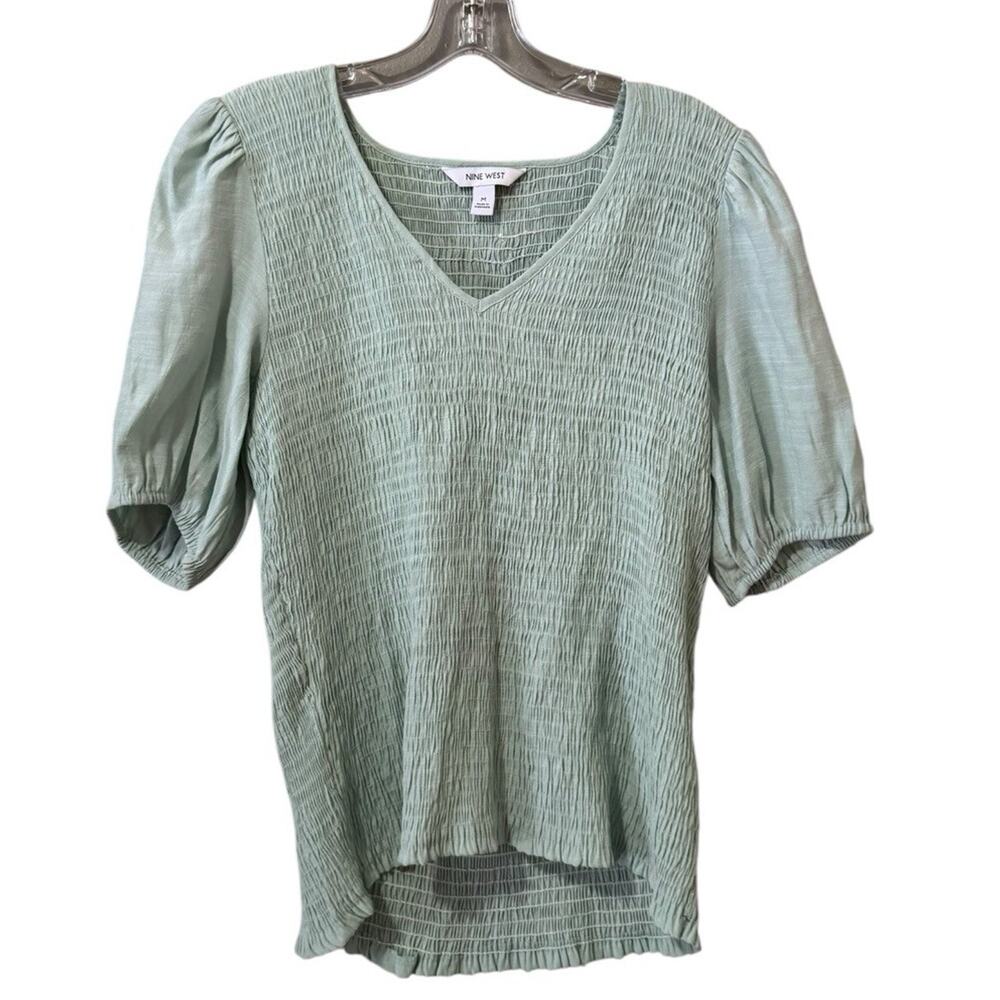 Nine West Women Size Medium Runched Blouse Business Casual Stretch Office City